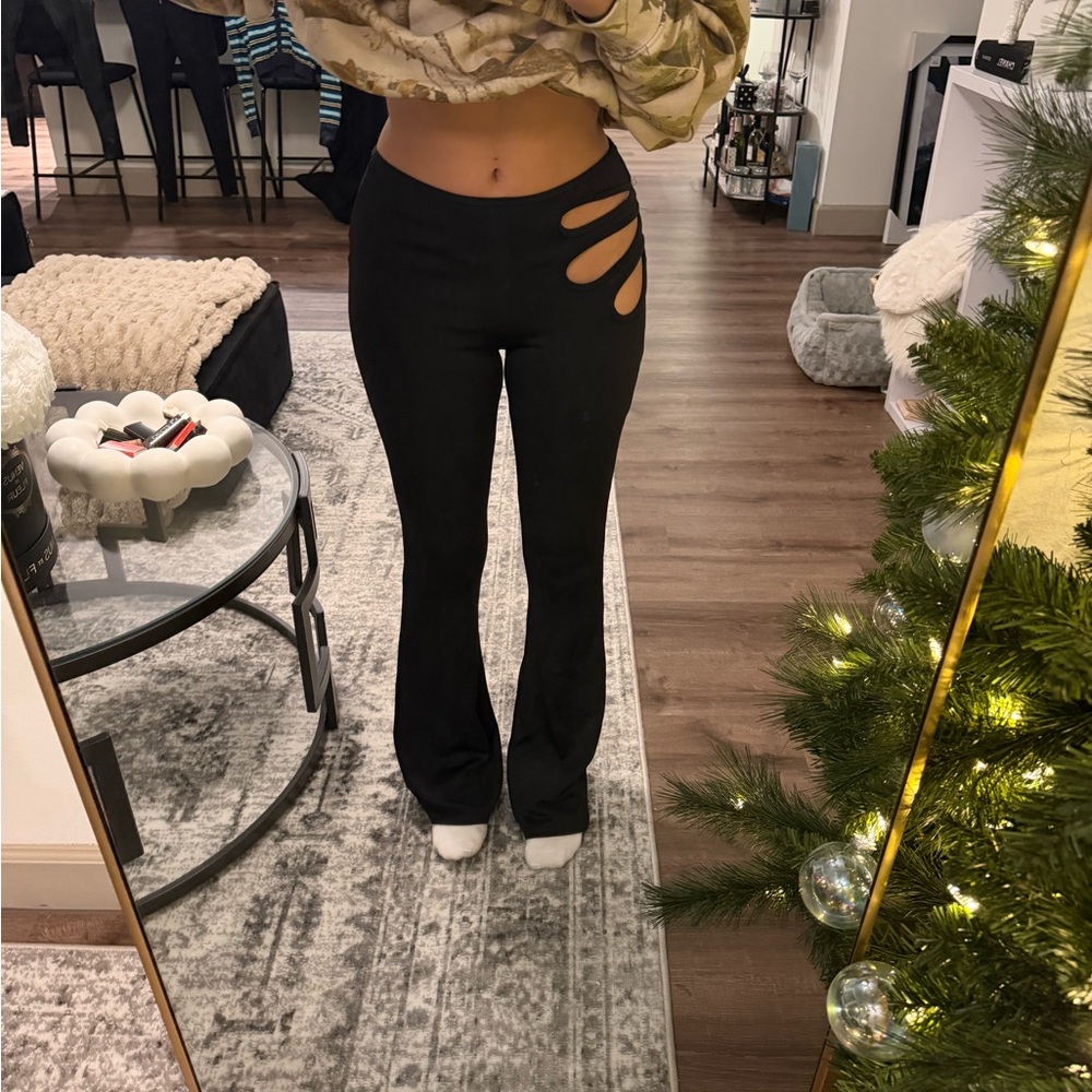 Tiger Mist Black Flare Pants with Cut-Outs